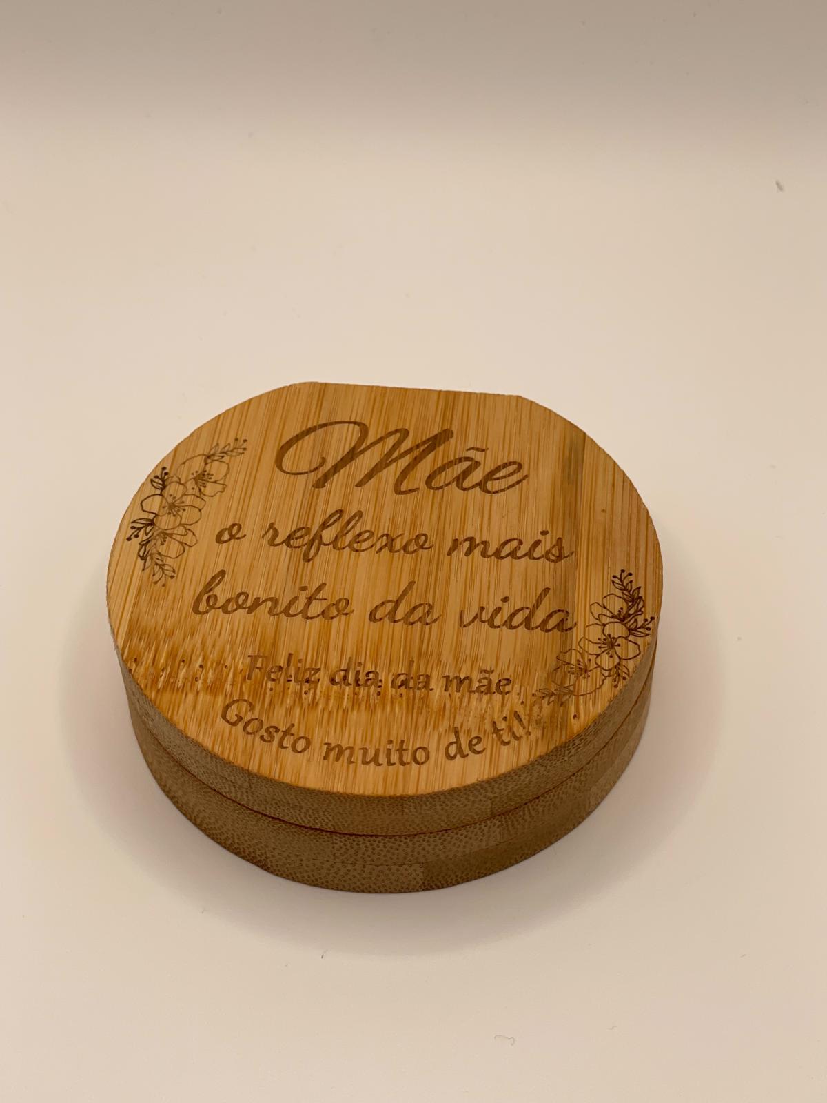 Porta-jóias com espelho com mensagem dia da mãe “Mãe, o reflexo mais bonito da vida”