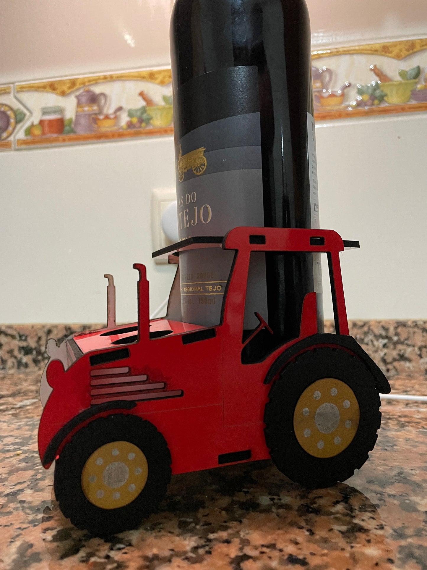 Tractor shaped wine bottle holder