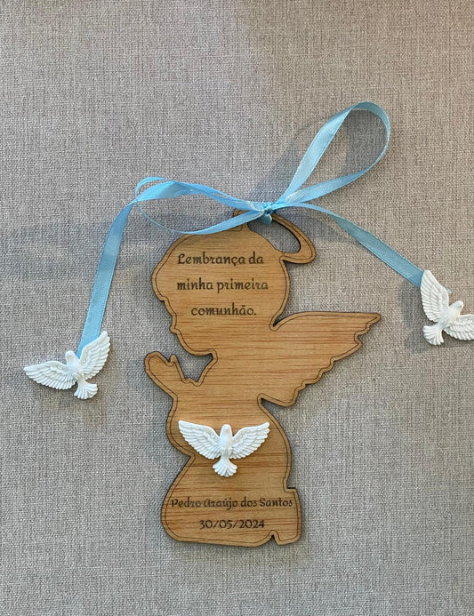 Lembrança para comunhão em forma de anjo
